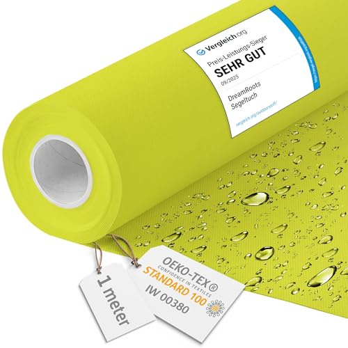 DreamRoots Markisenstoff wasserdicht Meterware, Limette, 1 m | Oxford Segeltuch, Polsterstoff, 160 cm breit, 220 g/m² 600D, wasserabweisend, für außen & Deko