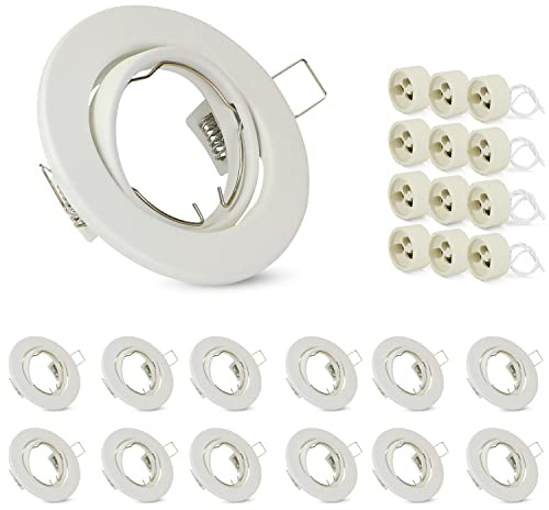 ZMH 12ER GU10 Einbaurahmen Set - Weiss Einbaustrahler Rahmen Einbauleuchte GU10 Fassungen 230V mit Sockel Lochdurchmesser 50mm Einbauspots aus Metall Schwenkbar 30° Spot für LED Leuchtmittel Halogen