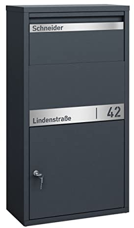 AlbersDesign Paketbox/Paketkasten personalisiert mit Name, Straße & Hausnummer pulverbeschichtet in RAL 7016