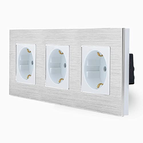 Luxus-Time 3-Fache Steckdose im dreifachen Design Aluminiumrahmen für die DE Unterputzdose Einbau Dose dreifach Schuko Stecker in Weiß LXBA3-11-71-11