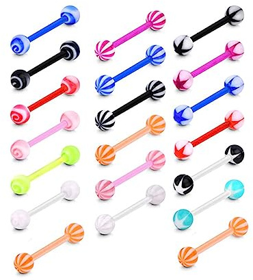 LuLiyLdJ Lot de 20 Piercings à la Langue pour Mamelon en Plastique, 16 mm en Plastique Flexible pour Piercing à la Langue, Bijoux pour Piercing corporel
