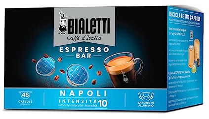 Bialetti Caffè d'Italia, Box 48 Capsule, Napoli, Intensità 10, Compatibili con Macchine Bialetti sistema chiuso, 100% Alluminio