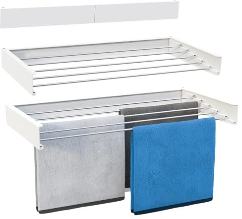 Vonia Wäscheständer zur Wandmontage 80 x 40 cm – Klappbarer Wandtrockner aus Aluminium mit 4 m Trockenlänge – Weiß