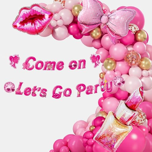 Rosa Luftballon Bogen Kit, Hot Pink Heart Lip Bow Lippenstift Ballon für Mädchen Frauen Baby Dusche Braut Dusche Muttertag Hochzeit Geburtstag Valentinstag Barbie Party Dekorationen
