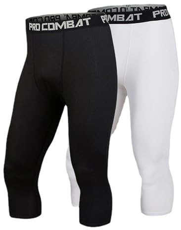 2 Pièces, Legging Homme 3/4 Pantalons De Compression, Leggings Secs Frais, Pantalons Compression Football, Pantalons Basket-Ball, Base Layer Fitness à Leggings De Collant (L,Black+White)