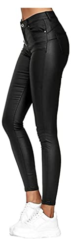 Pantaloni in pelle da donna pantaloni in similpelle pantaloni da donna in pelle opaca pantaloni in pelle con tasche pantaloni da donna in similpelle pantaloni da corsa (colore: nero, taglia: S)
