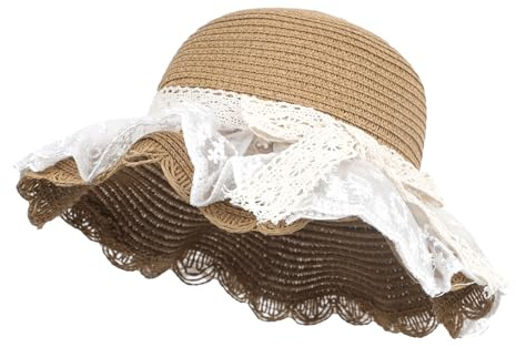 OhMill Chapeau de Paille Enfant Chapeau de Soleil avec Dentelle Capeline Fille Chapeau de Plage Chapeau d'Été à Large Bord Anti-Solaire Respirant pour Enfants 2 à 6 Ans