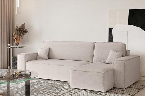 Kaiser Möbel, Ecksofa mit schlaffunktion, mit Bettkasten, Schlafsofa Best, Designer L-Form Sofa, Modern Design Couch, Polsterecke, Freistehend, Stoff Neve Beige Rechts
