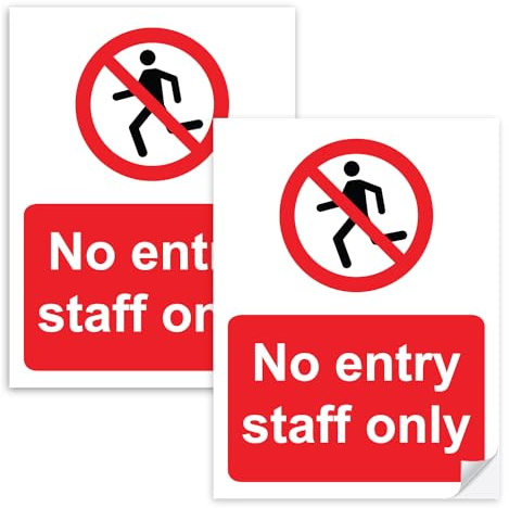 SAFESIGN (2 Pack) No Entry Staff Only Vinyl Sign Stickers 200 X 150mm - Staff Only/Authorised/Keep Out/Beyond this point Conforms to EN ISO 7010:2012