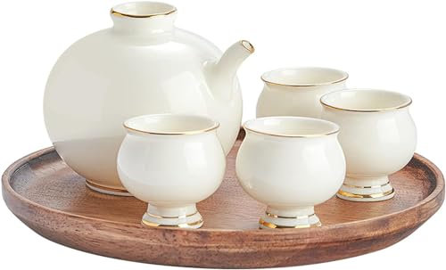 Ceramic Sake Set, Traditional Handmade Ceramic Sake Cup Gift Package with Tray, Porcelain Pottery Sake Bottle Home Decor Crafts