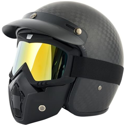 Vintage Motorradhelm Open Face Jethelm Vintage Roller Helm Damen Herren Retro Elektrischer Halbhelm Mit Brille Jet-Helm Für Cruiser Motobike ECE Approved 6,M(57~58CM)