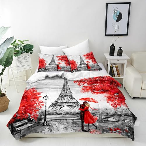 ANHOPE Ölgemälde Paris Eiffelturm Bettwäsche Set 2 Teilig Weich Bettbezug 135x200 cm & Kissenbezug 80x80 cm Microfaser Bettbezüge Set mit Reißverschluss Bettdeckenbezug für Kinder Mädchen