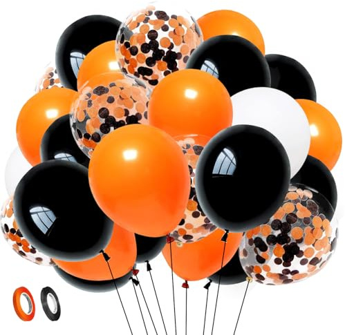 50 Stück Luftballons Schwarz Orange Weiß Konfetti für Halloween Karneval Geburtstag Hochzeit Baby Shower Party Dekoration