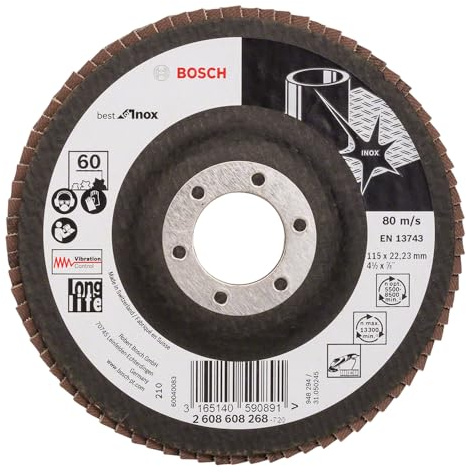 Bosch Professional Faecherschleifscheibe X581 Best for Inox 115mm Korn 60, 1 Stk., Schwarz (Packung mit 10)