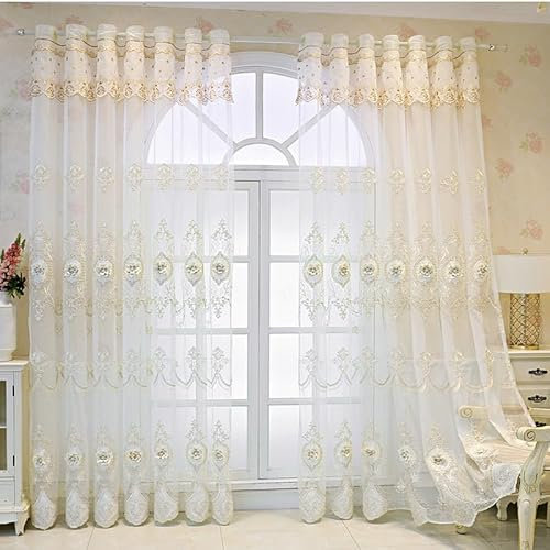 KEKUYA Transparente Vorhäng - Voile Gardinen Transparent Ösen Vorhang für Wohnzimmer Schlafzimmer Fenster Gardinen 2er Set 229 x 229 cm(BxH) Blaue Stickerei