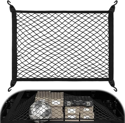 Yimomoyi Cargo Net 80x60cm - Elastic Nylon Baggage Fixed Net for Car Boot, Trunk, Vehicle, Van, SUV - 4 Hooks Storage Organizer (Black)