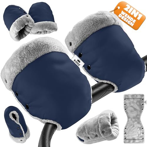 KIDIZ® Handwärmer Kinderwagen Handschuhe Handmuff Kinderwagenmuff mit warme Plüschmaterial Fleece und Baumwolle Innenseite Wasserdicht Winddicht Handwärmer Universalgröße für alle Kinderwagen Buggy