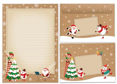 Briefpapier Set Kinder Weihnachten Weihnachtsmann Weihnachtsmotiv Blöcke Umschläge Kindermotiv für Mädchen Jungen Weihnachtsbriefpapier (Block A5 mit 25 Blätter + 15 Umschläge)