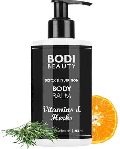 BODI BEAUTY – Baume corps détox & hydratant 250 ml | Vitamine C, sauge, thé vert, glycérine, urée | peau fraîche et confortable, éclat visuel | texture légère non collante | flacon pompe pratique