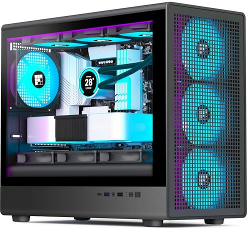 FOIFKIN X01 Boîtier PC - 3 ventilateurs ARGB PWM pré-installés, boîtier PC de jeu MicroATX, support supérieur de 360 mm avec radiateur de type C, design en maille carrée pour une meilleure circulation