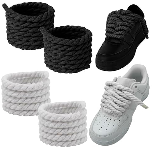 CALLYSONIC 2 Paar Dicke Schnürsenkel für Air Force 1,8mm Dick Rund Schnürsenkel 140cm Rope Laces für Sneakers, Reißfest Binden Shoelaces Dick Thick Rope Shoe Baumwollkordel, Rosa und Weiß