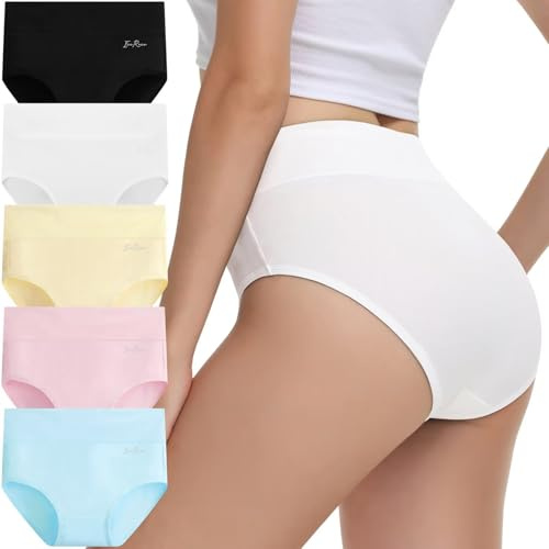 IceReco Slip Donna Cotone Vita Alta Traspirante Pacco da 5 Mutande Donna Cotone Vita Alta Culotte Comode Mutandine Contenitive Elasticizzato Morbide Briefs Mutandine Nero Bianco Giallo Blu Rosa M