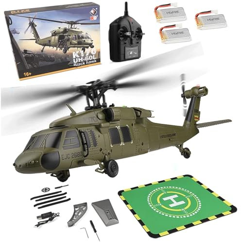 NULA K170 UH60L RC Hubschrauber für Erwachsene, 2,4G 4CH 6-Achsen-Gyro Ferngesteuerter Helikopter Militärflugzeug Bürstenloser Motor Höhenschwebeflug – RTF / 3 Akku