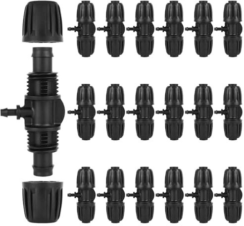 NVGVUP 18 pezzi irrigazione giardino Barbed tè connettore T con ardiglione Micro Drip T Divider, tubo di irrigazione da 1/2 pollici a 1/4 pollici