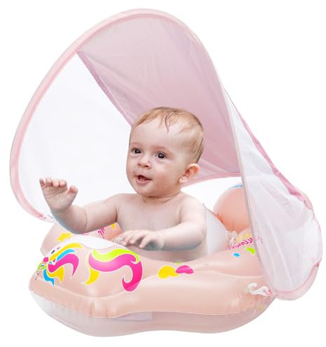 Mineup Baby Schwimmring mit Sonnendach, UPF50+ Baby Float, Schwimmhilfe Mit Sicherheitssitz, Schwimmtrainer, Schwimmhilfe Verstellbare Schultergurte, Geeignet Für 12-36 Monate(L)