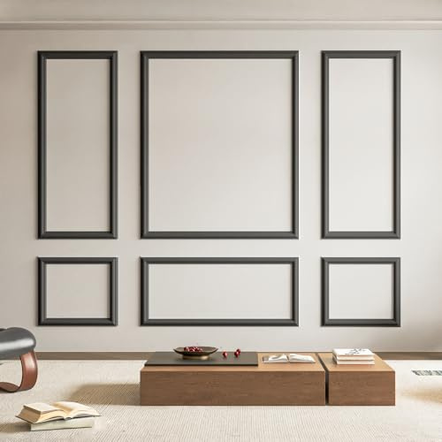 Art3d Pre-Cut Wall Molding Set of 6 pcs, Ready-to-Assemble Wainscoting Panels for Interior Wall Décor Living Room Bedroom Accent Wall - Installed with Glue, 3 Top 3 Bottom, Black