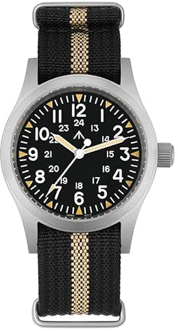 Militado ML05B 38mm Orologi Per Uomini, Movimento Miyota Super 2035 Orologio Vintage Al Quarzo Per Uomini, 100 m Impermeabile Orologio Campo Vetro Zaffiro Rivestimento AR Luminoso Con Cinturino Nylon