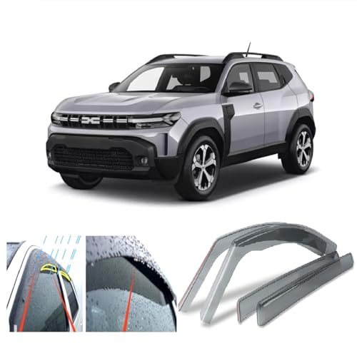 AC WOW Set von 4 Windabweisern aus Acrylglas für Dacia Duster III 2023 2024 2025 2026 für Seitentüren und Fenster, Regenabweiser