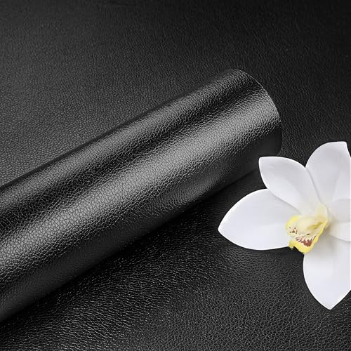 ReWallpaper Klebefolie Möbel Lederoptik Schwarz Selbstklebende Tapete Leder Modern 40CMx3M Selbstklebende Lederfolie für Tisch Kleiderschrank Schwarz Tapete Leder Wand Badzimmer Wasserfest