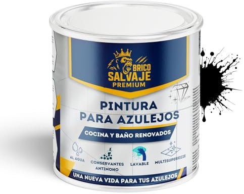 BRICOSALVAJE Pintura Premium para Azulejos, BRILLANTE, Duradera, Lavable, Aplicación Sencilla, Perfecta para Baños y Cocinas (OBSIDIANA, 0,75 Litros)
