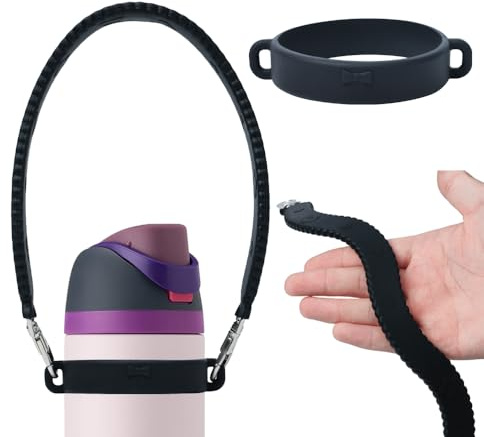 AXMCCH Silicone Water Bottle Carrier Strap with Handle for Stanley Tumbler, Adjustable Shoulder Sling Fits Most 8-40oz Bottles, Universal Bottle Holder for Owala Tumbler (Black)