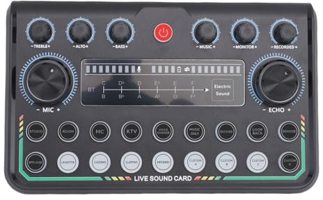 Fockety Carte Son Live, mixeur Audio avec 15 Effets, contrôle de la lumière, changeur de Voix pour karaoké, Chant en Streaming, Enregistrement et Podcast