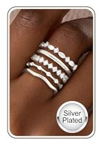 ZNBOH 5PCS Anillos para Mujer Plata Oro 18K Apilable Fino Anillo de Compromiso con Circonitas Dorado Promesa Anillo de Pedida Alianzas Boda Meñique Medio Dedo Indice Pack de Anillos Regalos Joyas