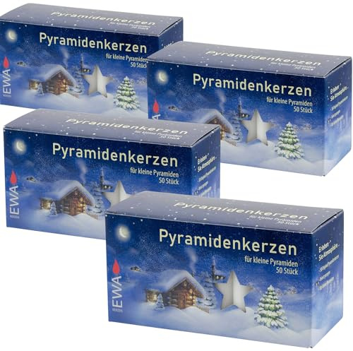 4 x 50 Pyramidenkerzen klein Weiß – 14x74 mm – Adventskerzen, Weihnachtskerzen, Tischkerzen, Dekokerzen, Stabkerzen