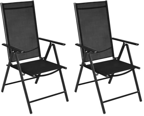 Ziaphsol Gartenstühle Klappbar 2er Set, Aluminium Textilene Schwarz, Verstellbare Rückenlehne, Wetterfest, Faltbare Balkonstuhl Outdoor Stühle für Terrasse, Garten, Camping, Max. 110 kg