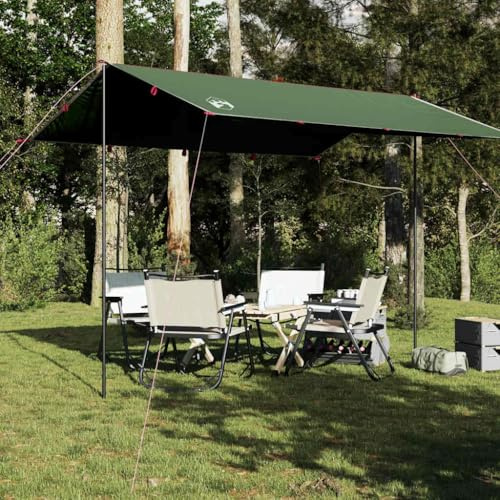 Tarp Grün 360x294 cm, Wasserdicht Camping Zeltplane aus 185T Polyester mit PU-Beschichtung, Leicht Faltbar für Outdoor Trekking, Sonnenschutz & Regenschutz Ausrüstung