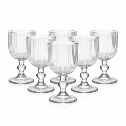 MECSAL CASALINGHI Set 6 Calici Vetro Rigato 360 ml Colorati – Calici Eleganti per Acqua, Cocktail e Aperitivo, Design Moderno, Resistenti e Lavabili in Lavastoviglie (Trasparente)