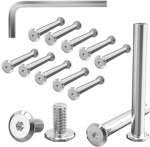 Flomiara 10 Stück Verbindungsschrauben M4 x 40 mm, Edelstahl A2 V2A, Möbelschrauben Hülsenmutter mit Innensechskantschlüsseln, Eignen Sich zum Verbinden von HolzbretternMöbelverbinder Betonschrauben