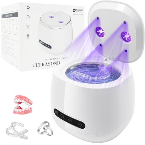 Pulitore Ultrasuoni, Display LED Timer Portatile Pulitore Ultrasuoni Apparecchio Denti,per Apparecchi Ortodontici, Mascherine, Bite Notturni