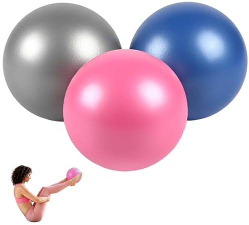Pilates Ball Small, 3 Pcs 25cm Yoga Ball with Air Tubes, Core Balance Ball for Home Gym Training and Physical Therapy, Portable Exercise Ball for Fitness Enthusiasts and Office Workers