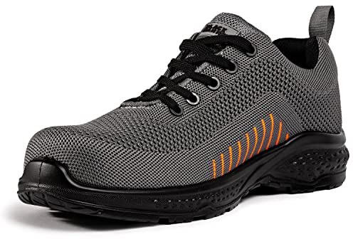 Black Hammer Safety Trainers Mens Composite Toe | Lightweight, Slip & Puncture Resistant, Comfortable Professional Grade Trainer Work Shoe S1P SRC 2222 (10 UK,Grey)