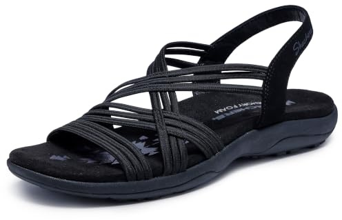 Skechers Women's Reggae Slim Simply Stretch Sandal, Black, 7 Wide