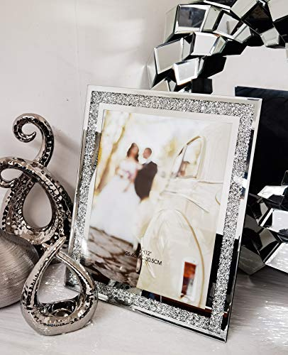 GLASS PHOTO FRAME JEWEL MIRROR SILVER LOOSE DIAMANTE NEW CRYSTAL DECOR MIRROR PHOTO FRAME SPARKLE GIFT WEDDING FRIENDS FOR DESK (4 x 6 inches)