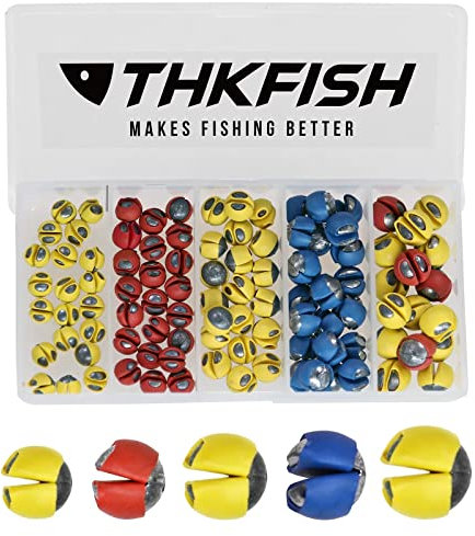 THKFISH Gewichte Angeln Angelzubehör Set Split Shot Angeln Gewichte Abnehmbarer Gummi Gewichte B-5Größen 80Stück