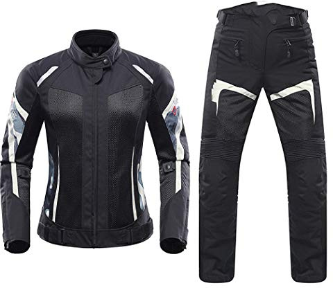 Women Motorcycle Jacket,Summer Motorcycle Pants Suit,Moto Breathable Mesh Touring Motorbike Clothing Set Black Suit M