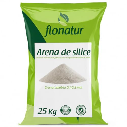 flonatur Arena de silice para cesped Artificial, Saco 25kg, Arena de Gatos, pavimentos Decorativos, Deportivos, Pistas de Padel, Futbol. Granulometría 0,1-0,8